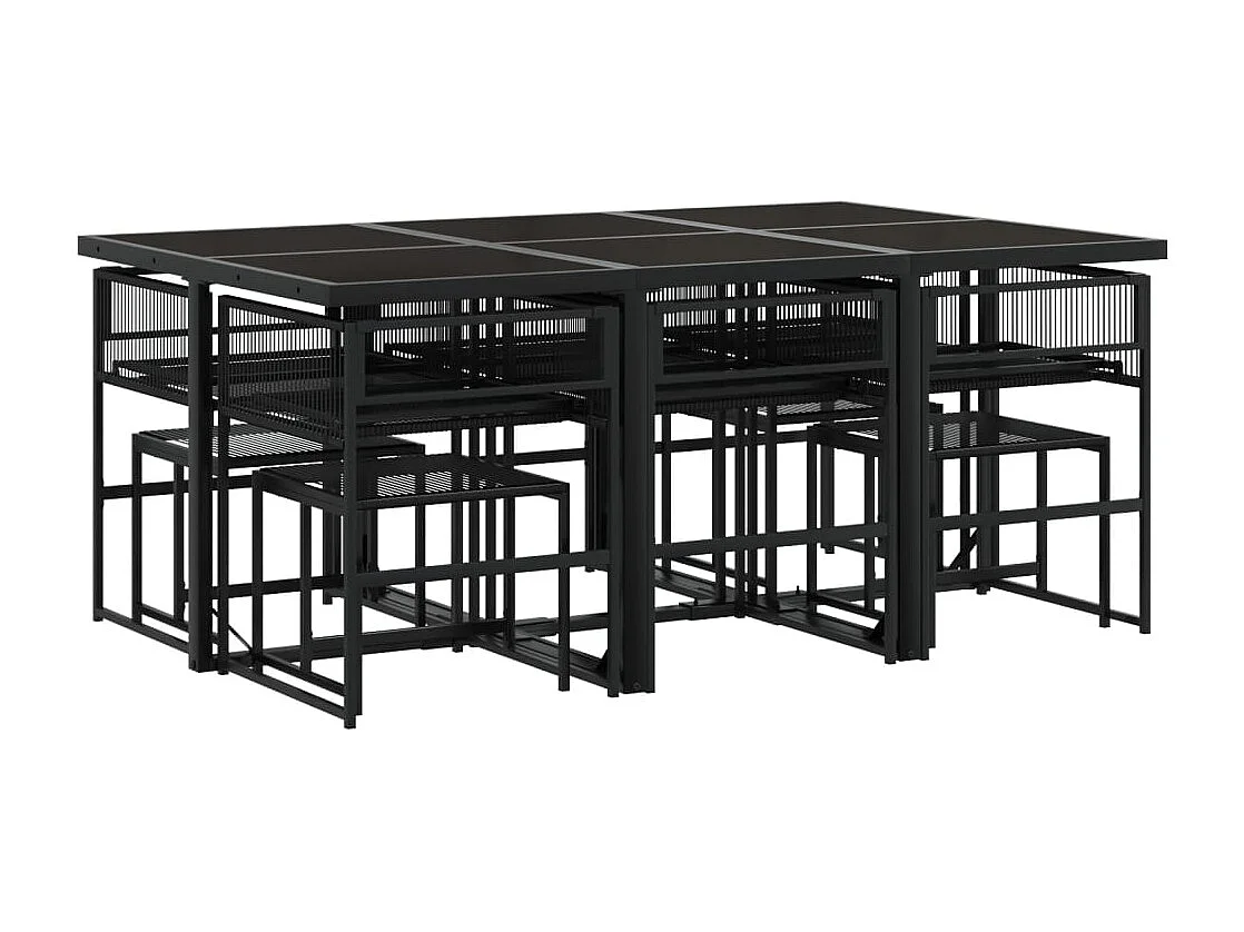 Set da Pranzo da Giardino 11 pz con Cuscini in Polyrattan Nero