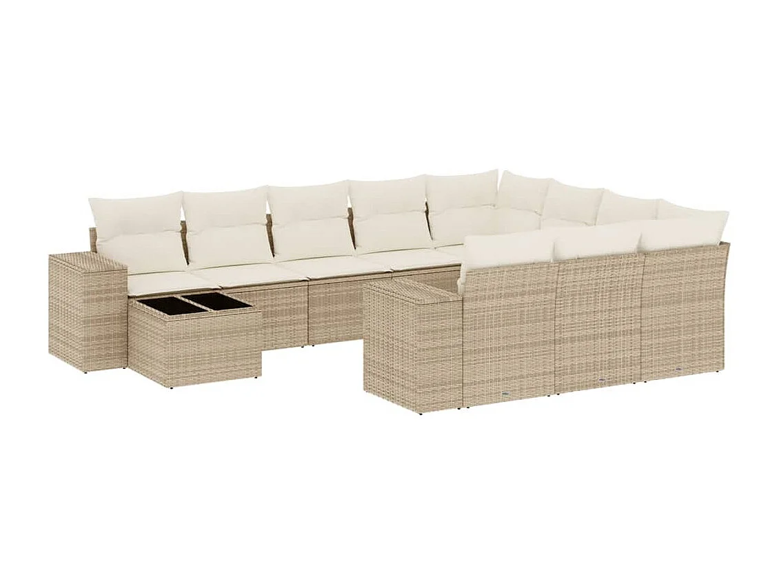 Set de sofás de jardín 11pzas con cojines ratán sintético beige