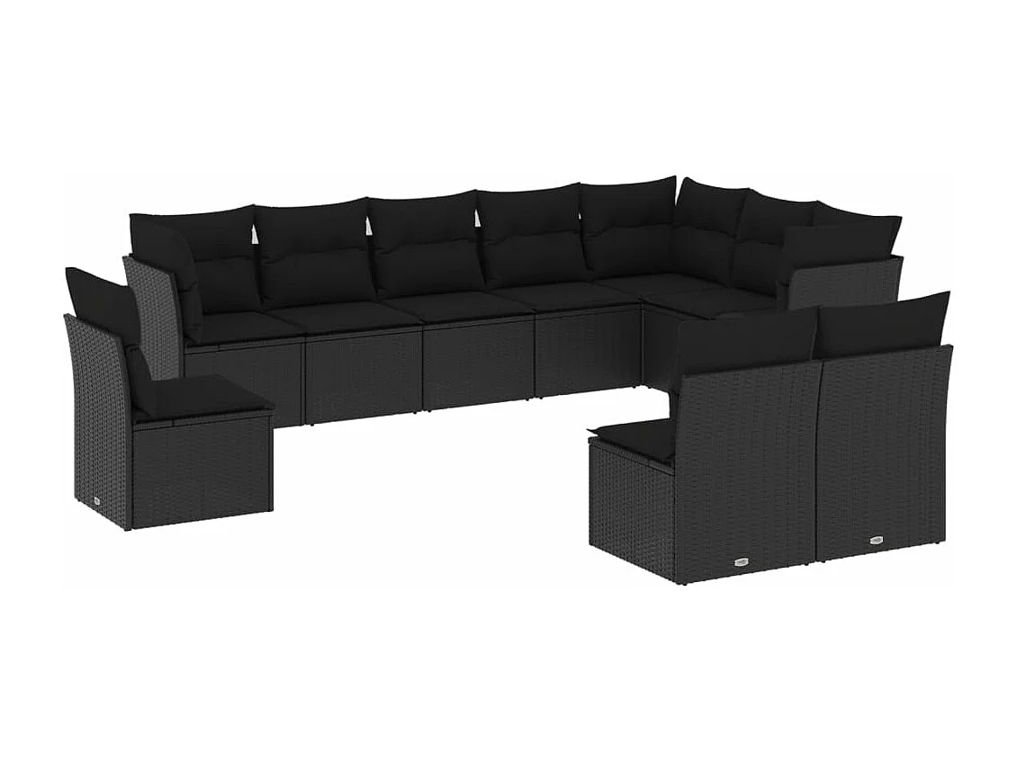 Salon de jardin 10 pcs avec coussins noir résine tressée