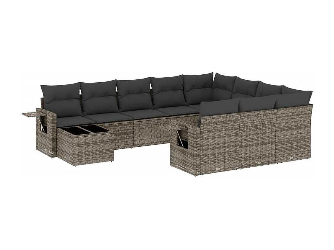 Set de sofás de jardín 11 pzas y cojines ratán sintético gris