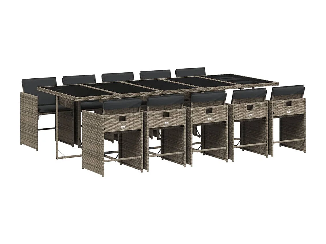 Ensemble à manger de jardin 11pcs avec coussins gris poly rotin