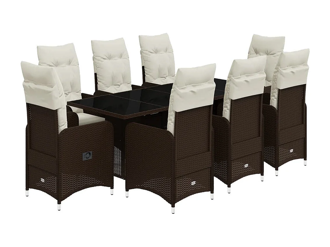 Ensemble de bistro de jardin 9 pcs coussins marron poly rotin