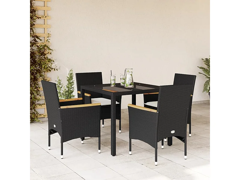 Set da Pranzo da Giardino con Cuscini 5 pz Polyrattan e Vetro