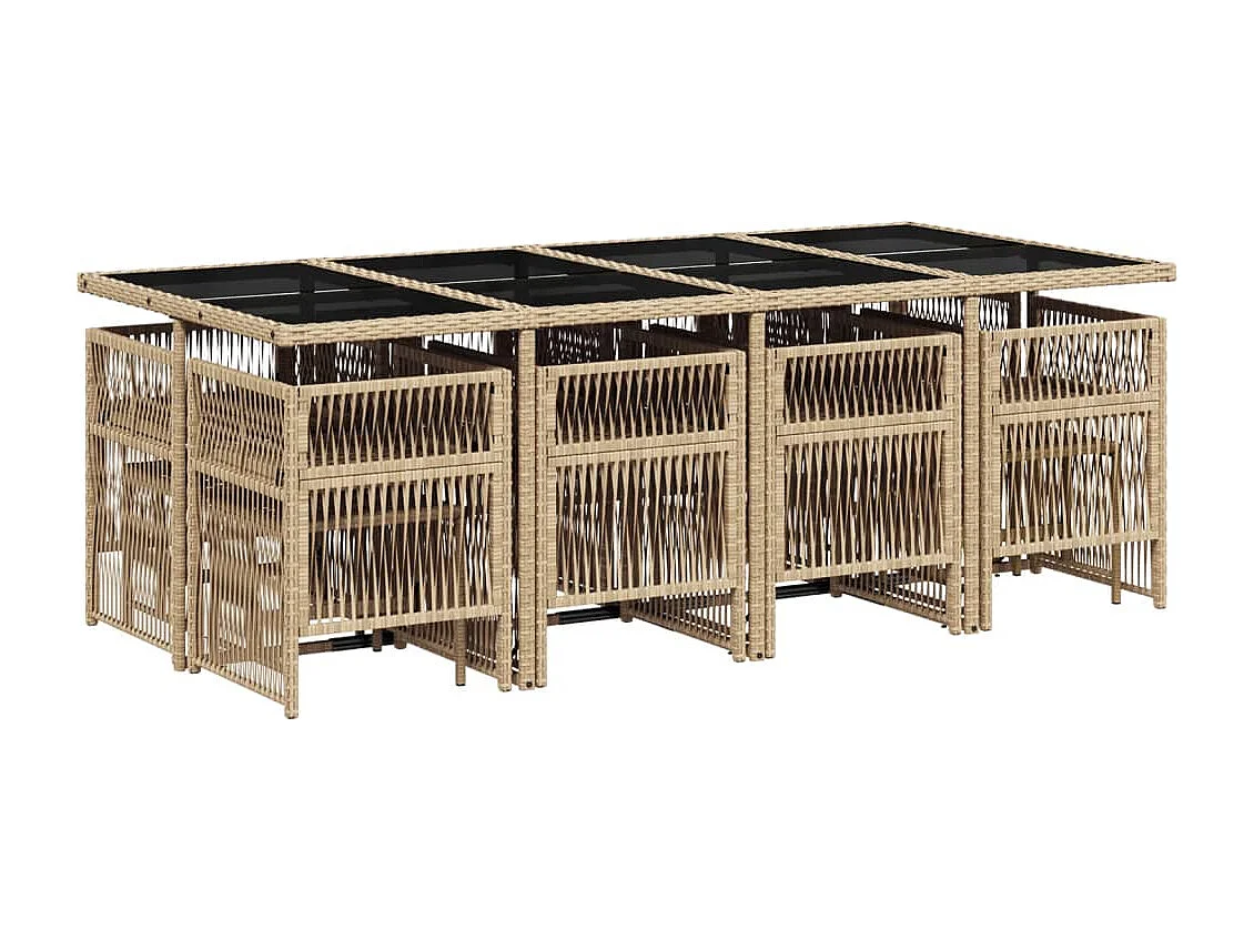 13-tlg. Garten-Essgruppe mit Kissen Beigemischung Poly Rattan