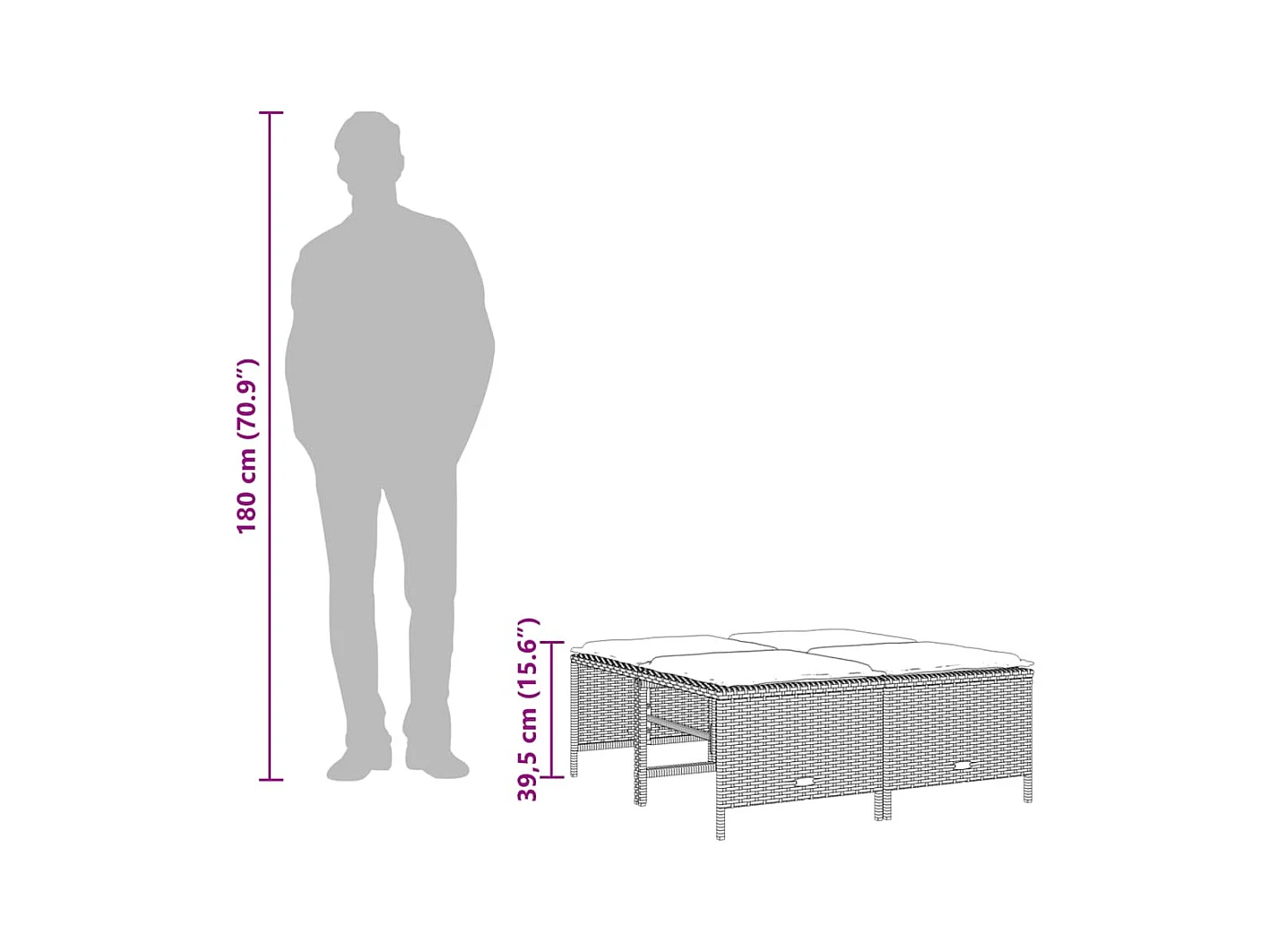 5-delige Loungeset met kussens poly rattan zwart