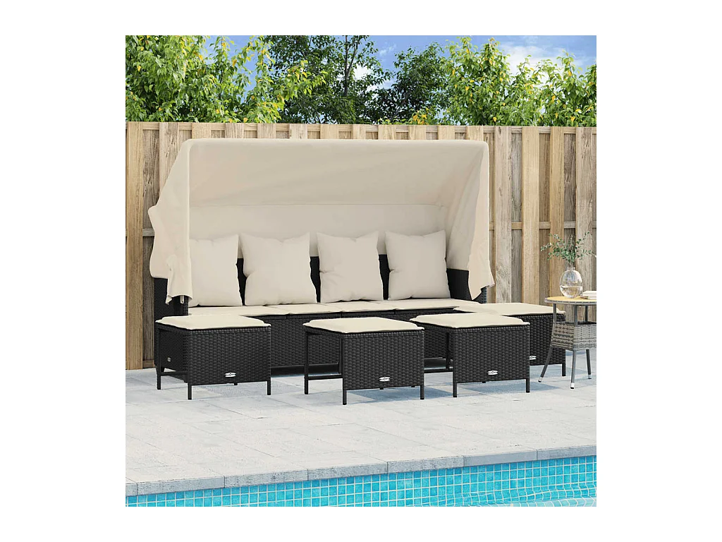 Salon de jardin 5 pcs avec coussins noir résine tressée