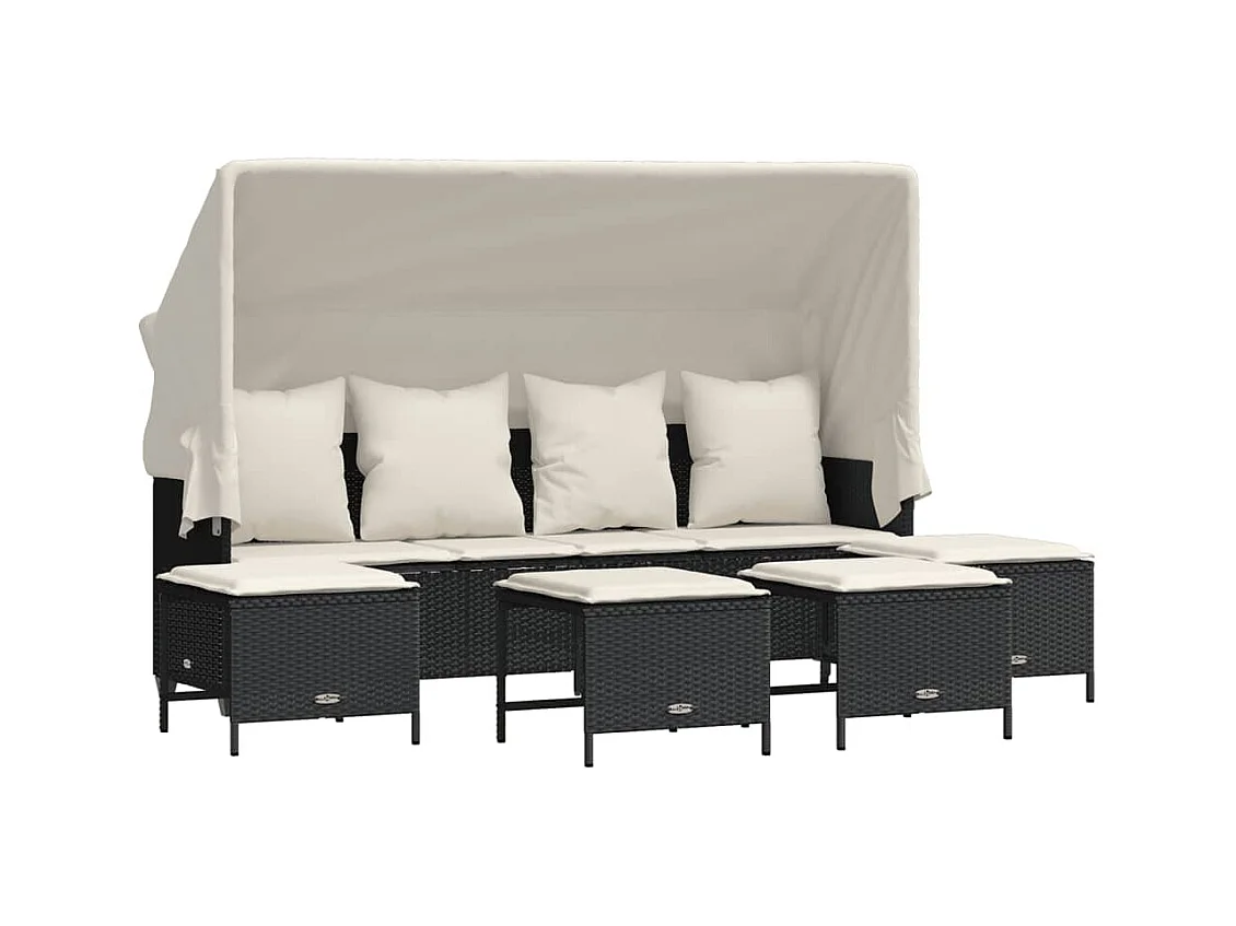 Salon de jardin 5 pcs avec coussins noir résine tressée