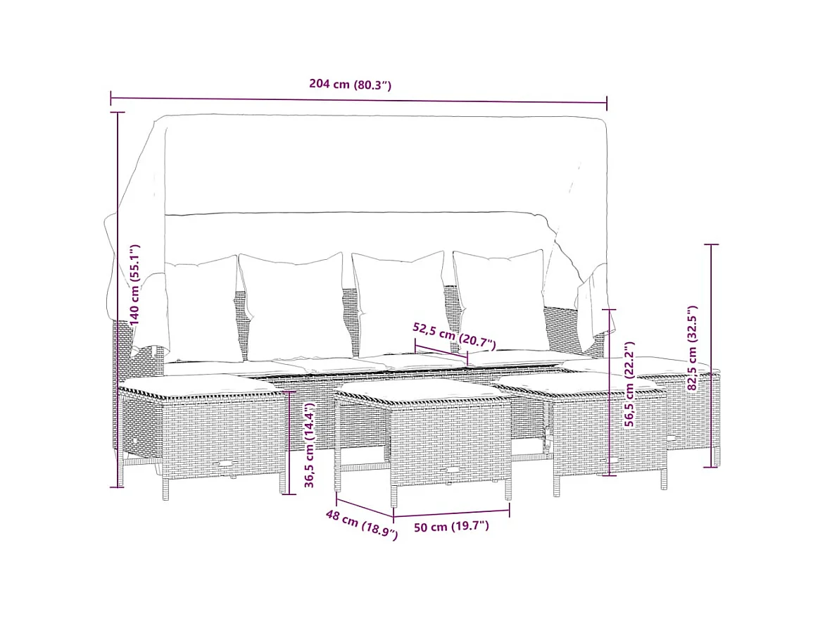 Salon de jardin 5 pcs avec coussins noir résine tressée