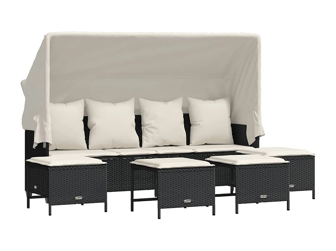 Set Divani da Giardino 5 pz con Cuscini in Polyrattan Nero