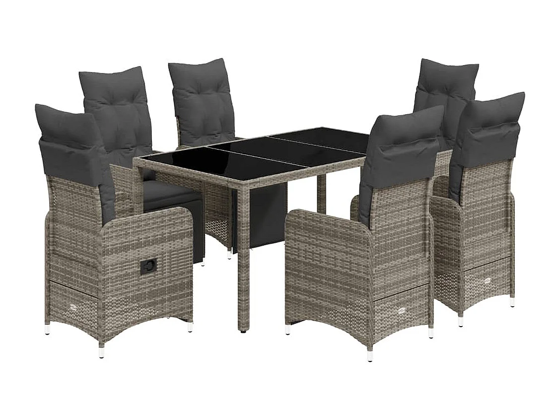 Ensemble de bistro de jardin 7 pcs coussins gris poly rotin