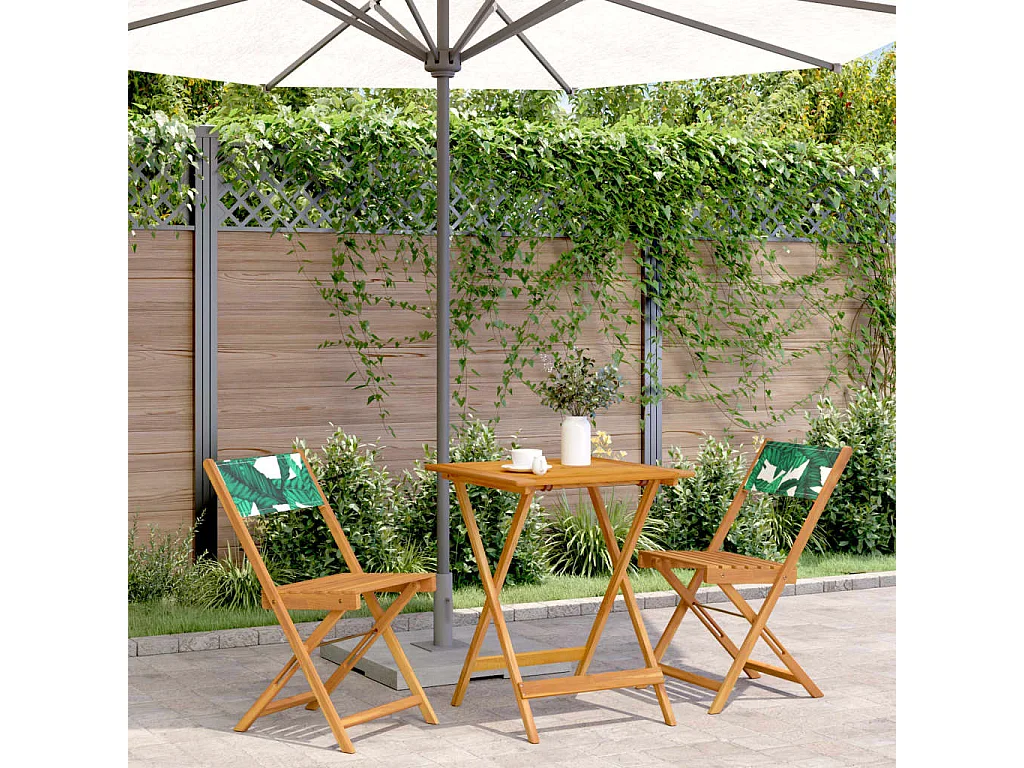 Ensemble de bistro 3 pcs motif de feuilles tissu et bois massif