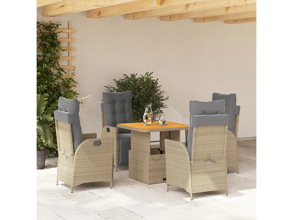 Ensemble à manger de jardin avec coussins 5pcs Beige poly rotin