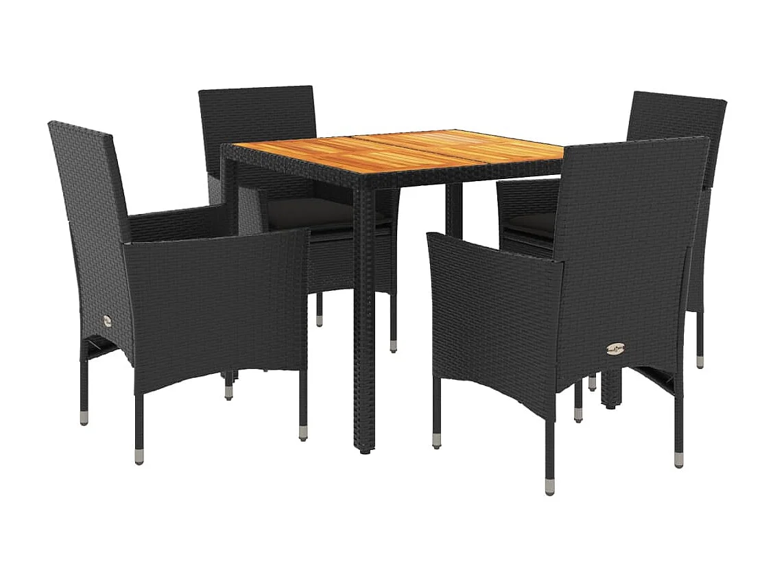 5 pcs conjunto jantar jardim c/ almofadões vime PE/acácia preto