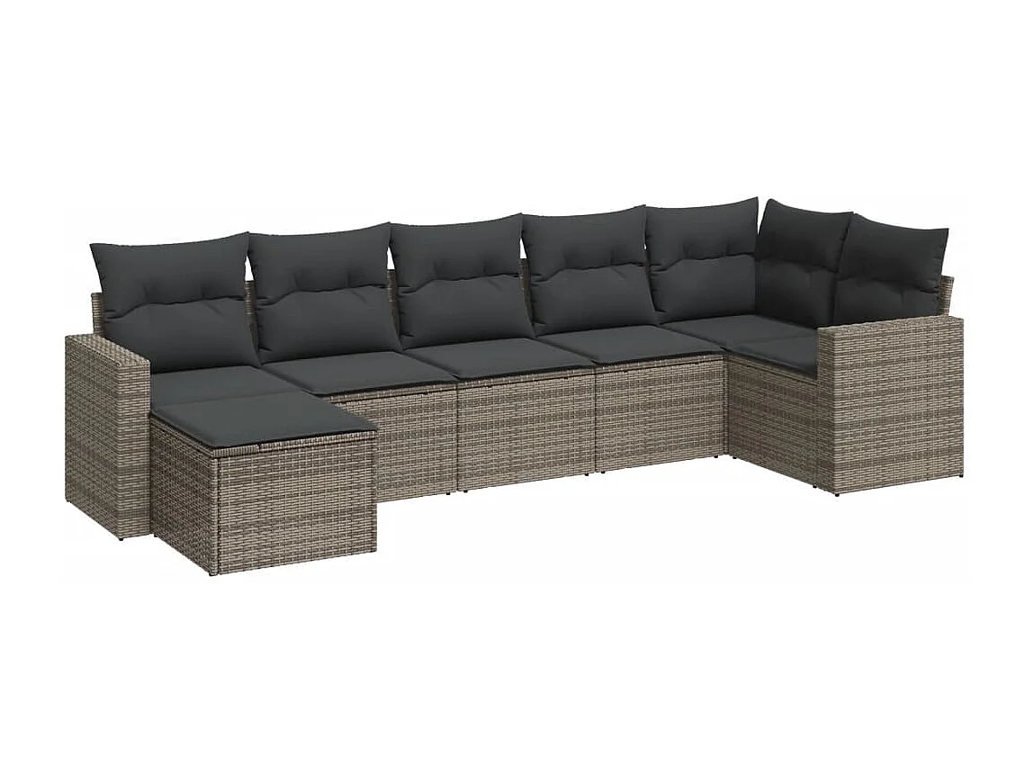 Set Divani da Giardino 7 pz con Cuscini Grigio in Polyrattan