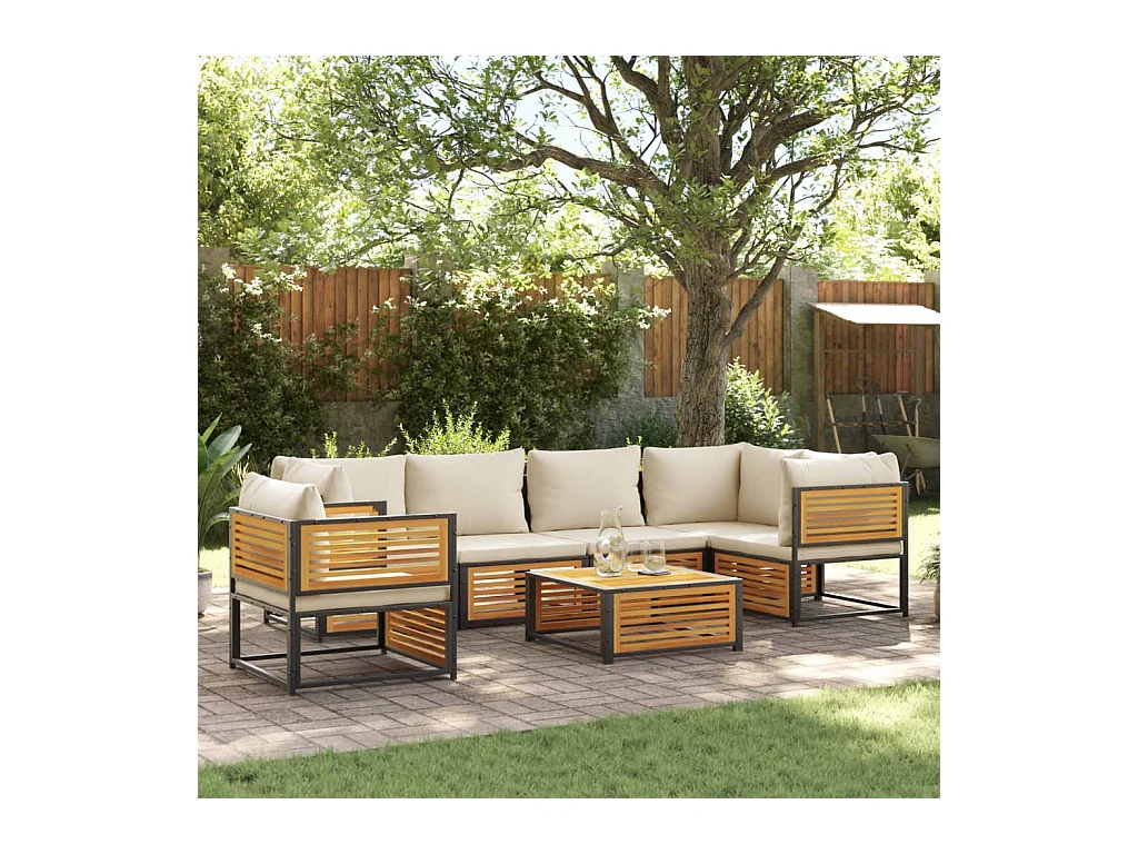 7-delige Tuinbankstel met kussens massief acaciahout