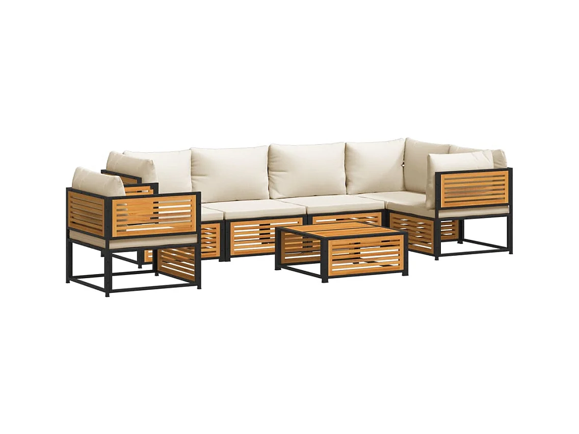 7-delige Tuinbankstel met kussens massief acaciahout