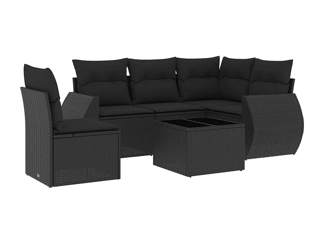 Set Divano da Giardino 6 pz con Cuscini Nero in Polyrattan