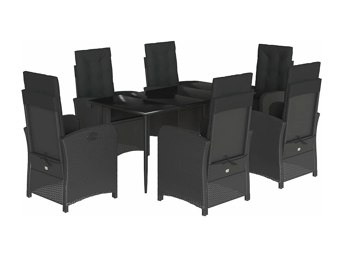 Ensemble à manger de jardin coussins 7pcs Noir Résine tressée