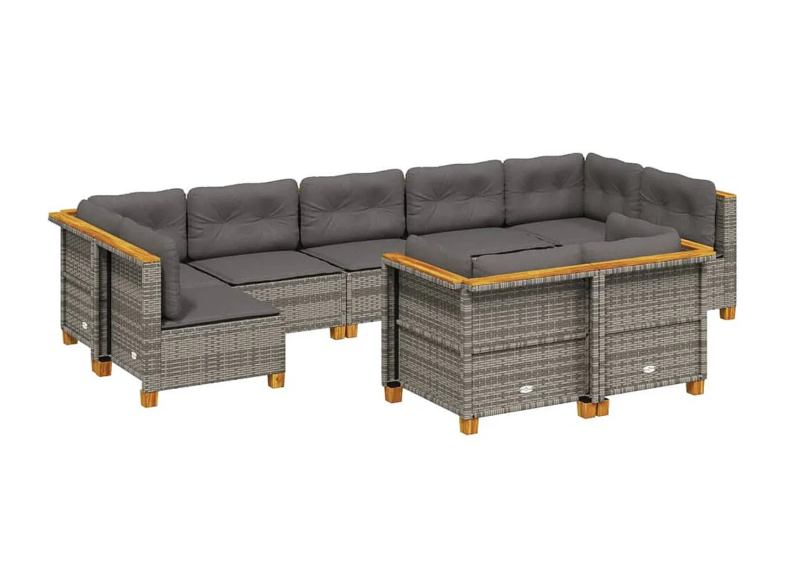 Salon de jardin 9 pcs avec coussins gris résine tressée