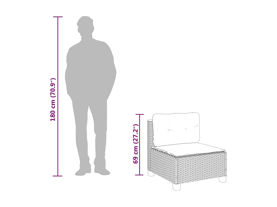 Salon de jardin 9 pcs avec coussins gris résine tressée