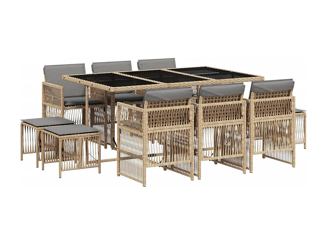 11-tlg. Garten-Essgruppe mit Kissen Beigemischung Poly Rattan