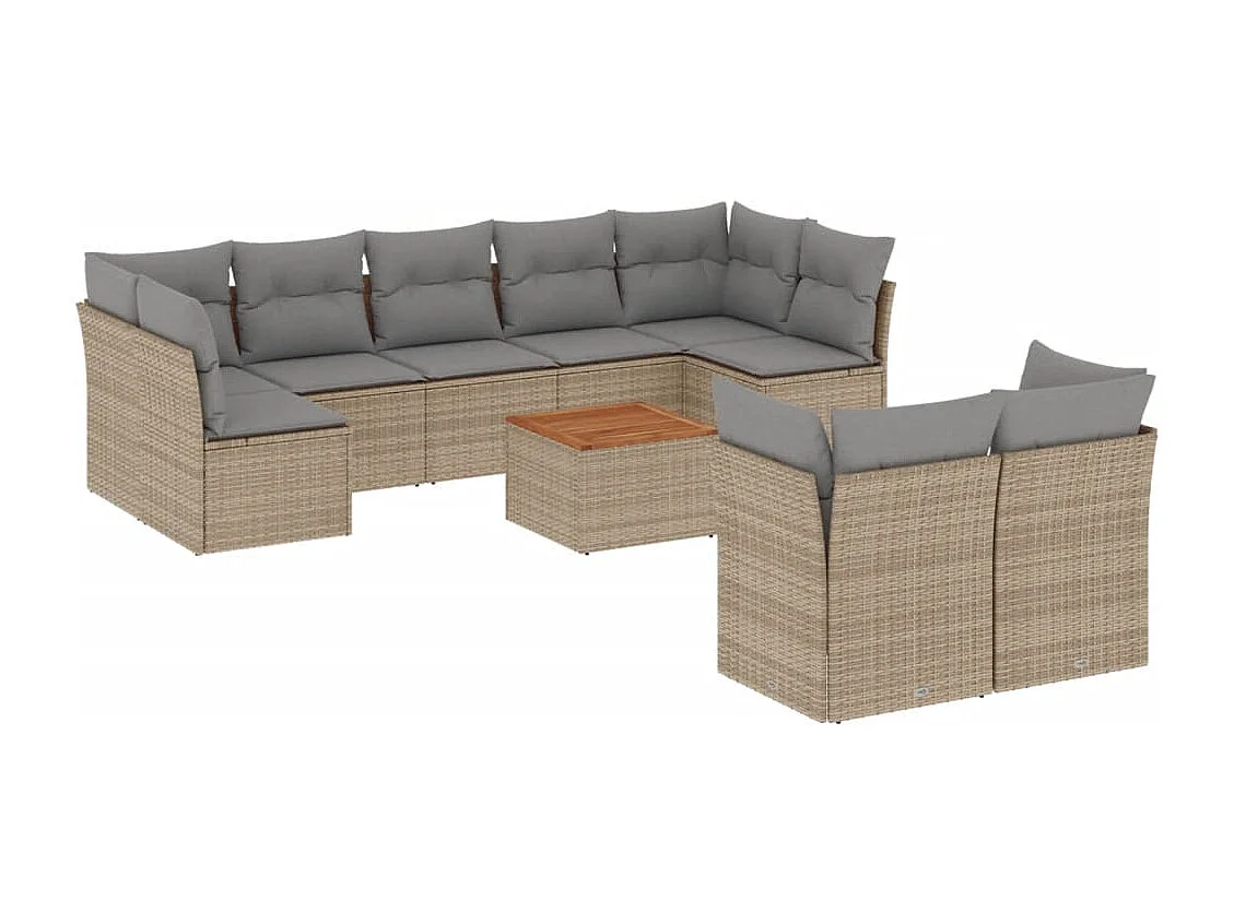 Salon de jardin avec coussins 10 pcs beige résine tressée