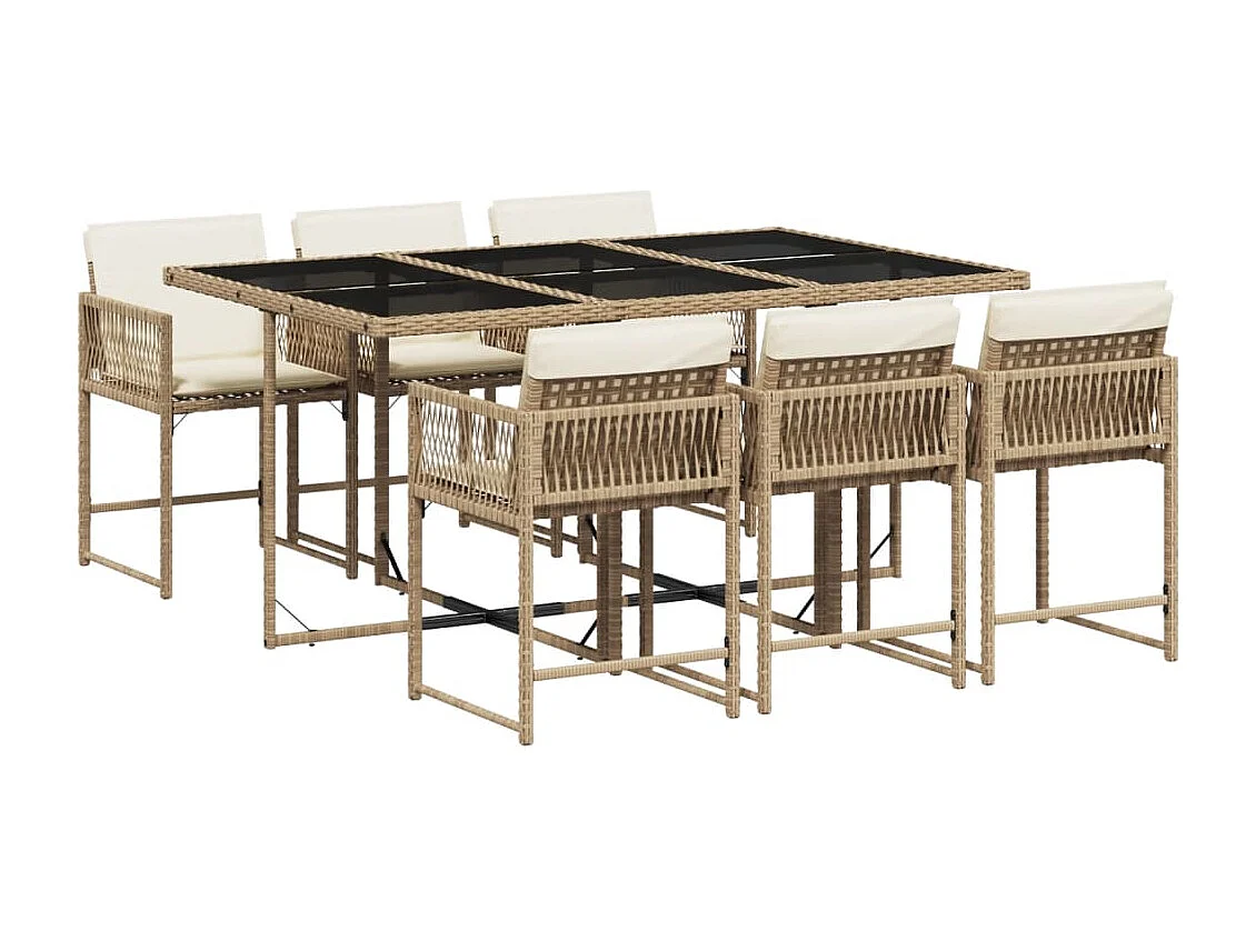 Ensemble à manger de jardin et coussins 7 pcs beige poly rotin