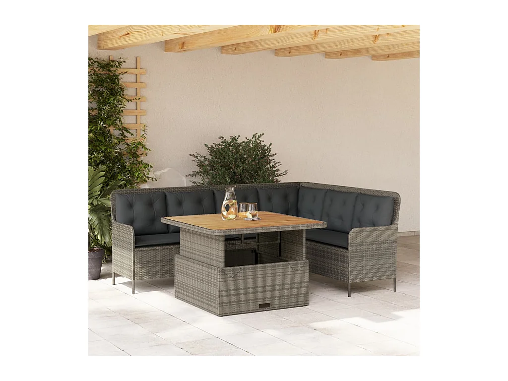 2-delige Loungeset met kussens poly rattan grijs