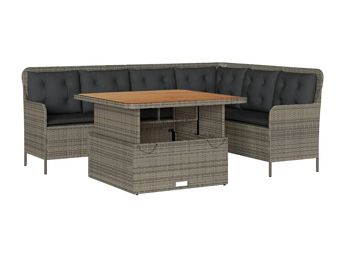 2-delige Loungeset met kussens poly rattan grijs