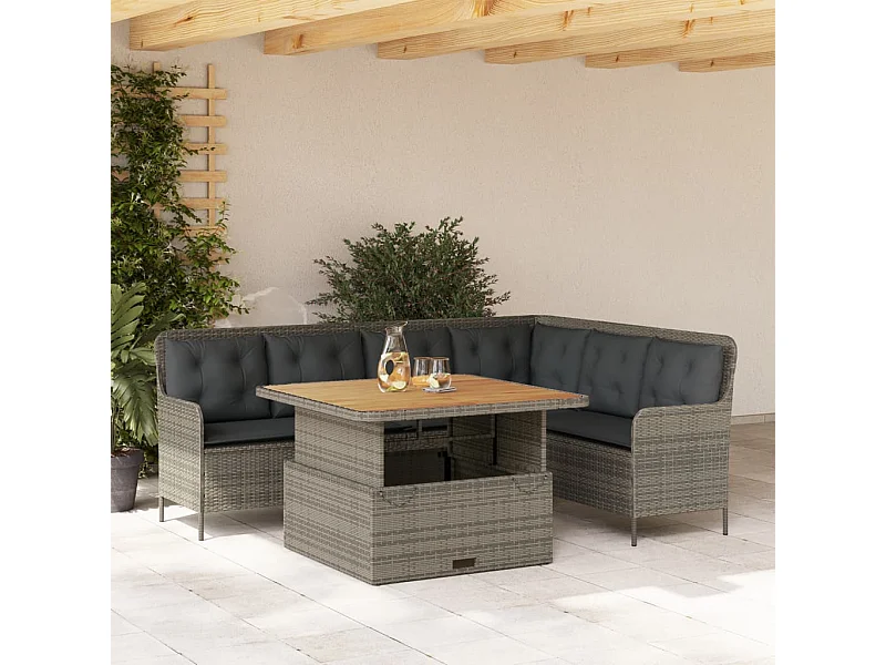Salon de jardin 2 pcs avec coussins Gris Résine tressée
