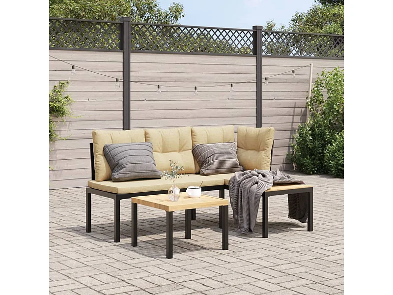 Gartenbank-Set 3-tlg. Schwarz Pulverbeschichteter Stahl