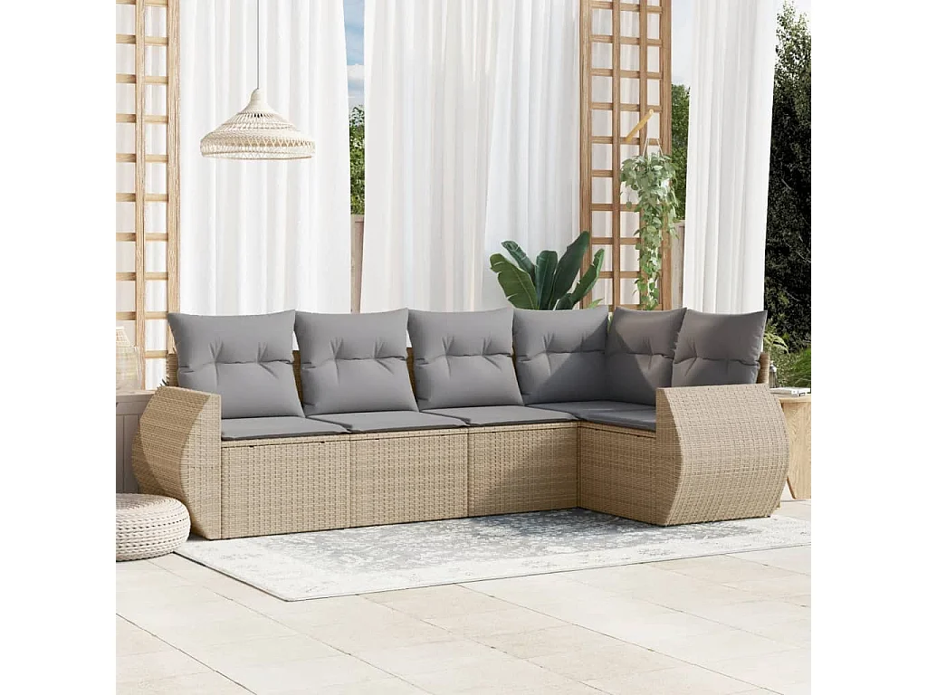 Salon de jardin avec coussins 5 pcs beige résine tressée