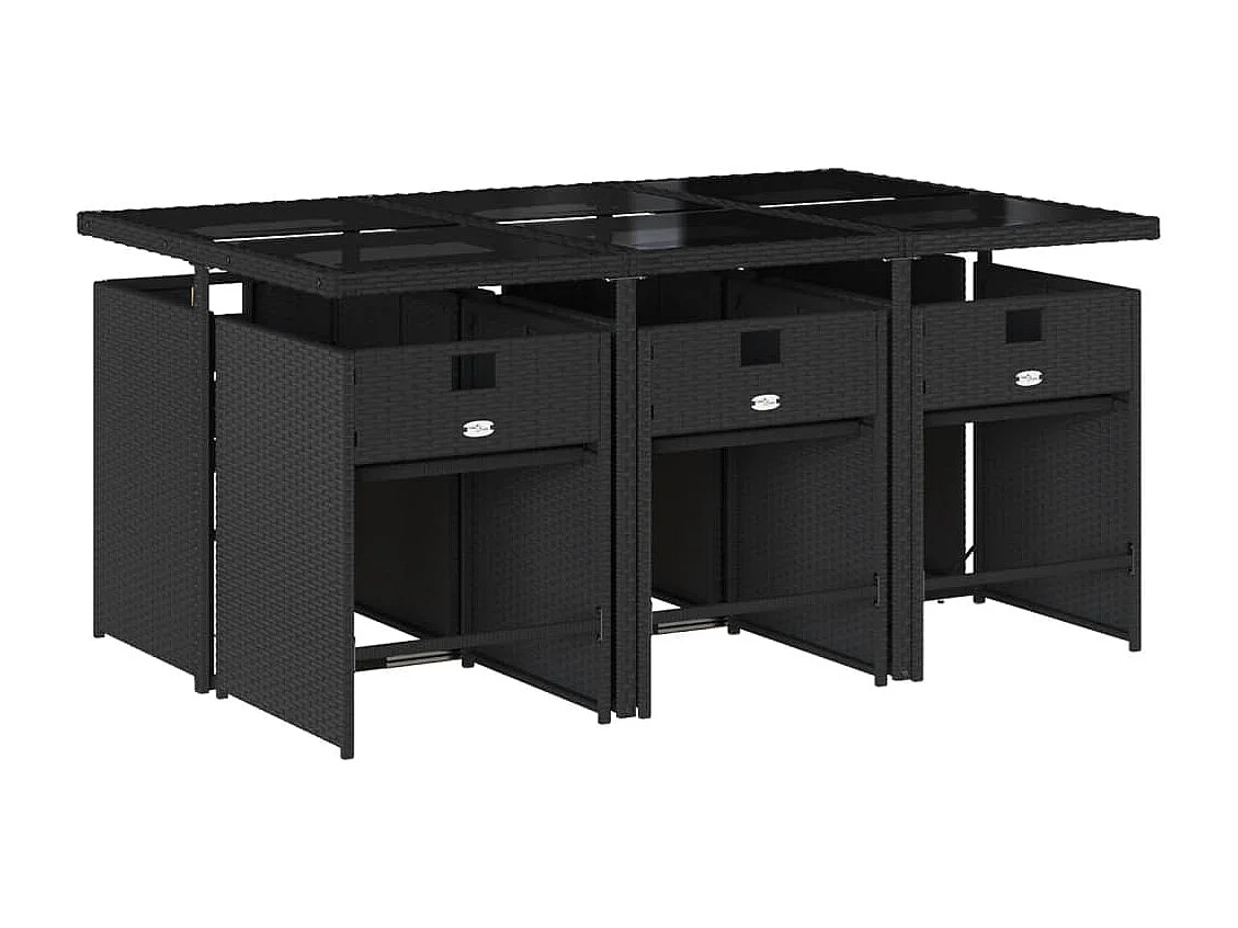 Ensemble à manger de jardin coussins 7pcs Noir Résine tressée