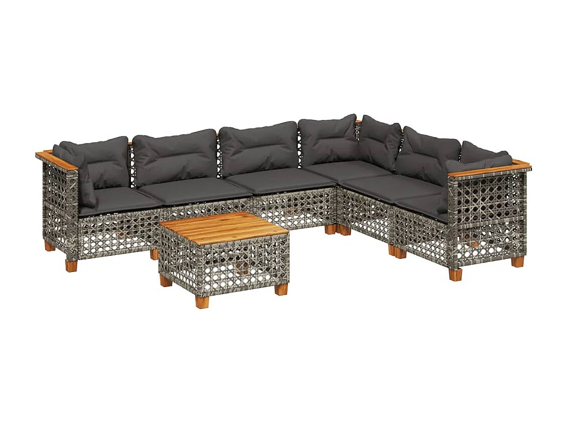 7-tlg. Garten-Sofagarnitur mit Kissen Grau Poly Rattan