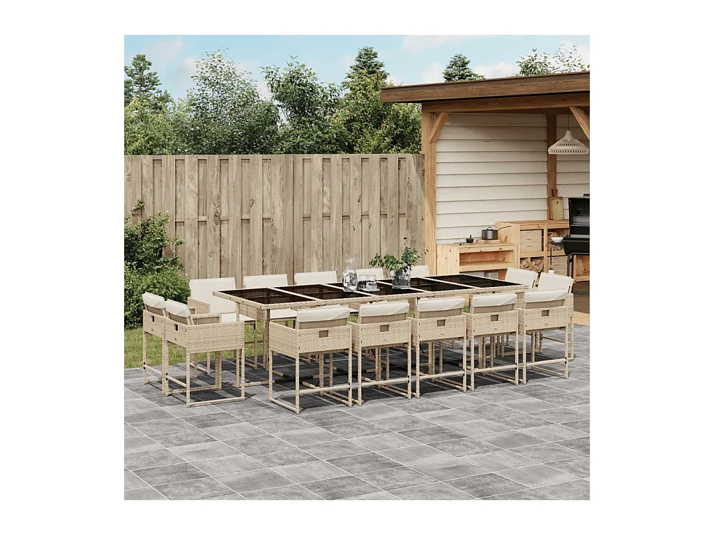 15-delige Tuinset met kussens poly rattan beige