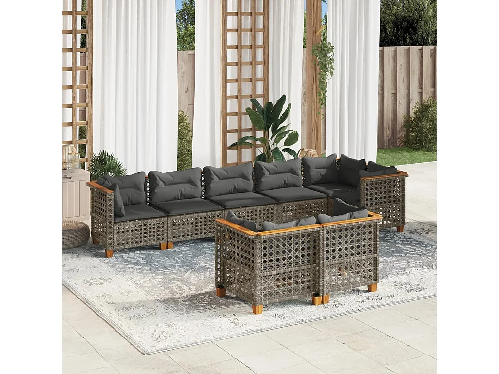 Salon de jardin 8 pcs avec coussins gris résine tressée