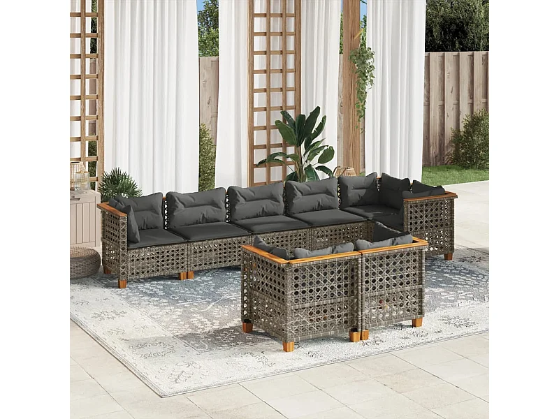 Set Divano da Giardino 8 pz con Cuscini Grigio in Polyrattan
