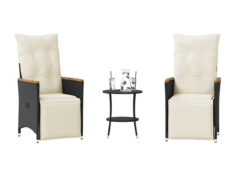 3-delige Bistroset met kussens poly rattan zwart