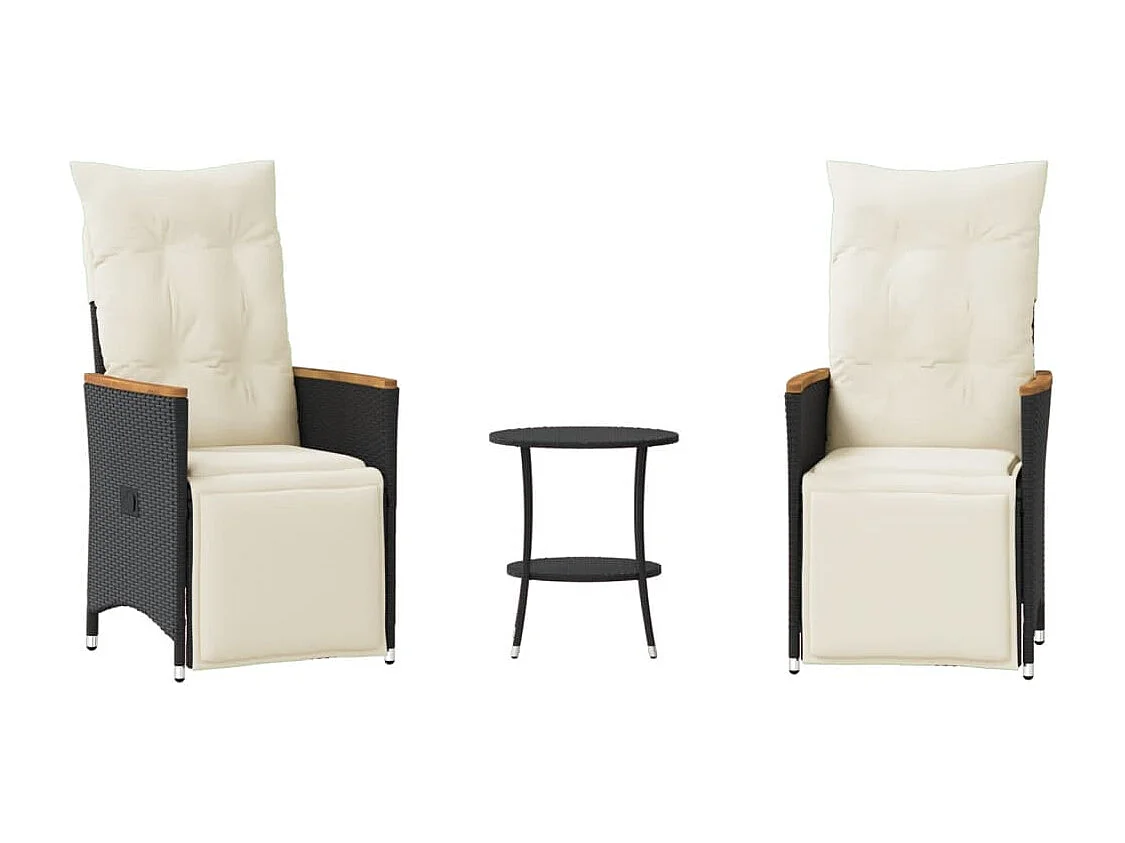 Ensemble de bistro 3 pcs avec coussins noir résine tressée