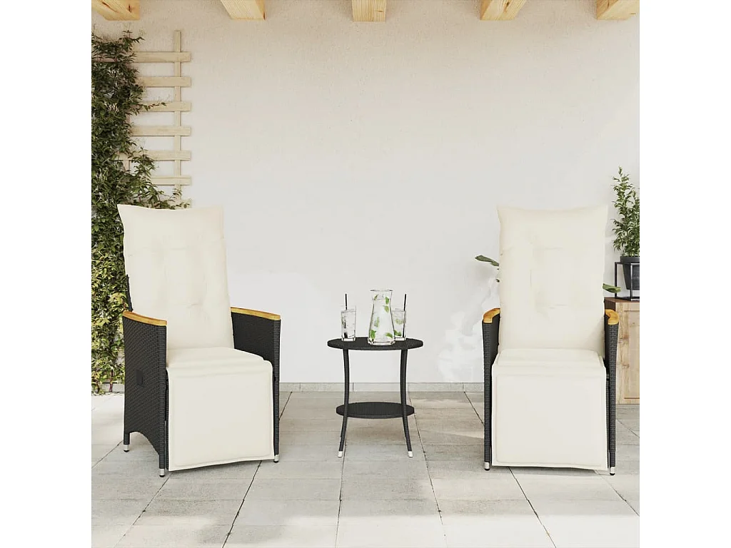 Ensemble de bistro 3 pcs avec coussins noir résine tressée