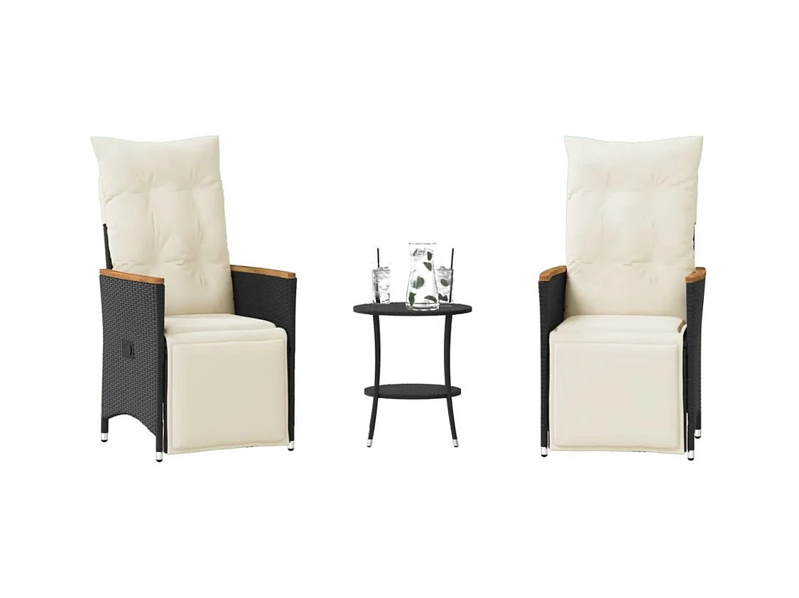 Set da Bistrò 3 pz con Cuscini Nero in Polyrattan
