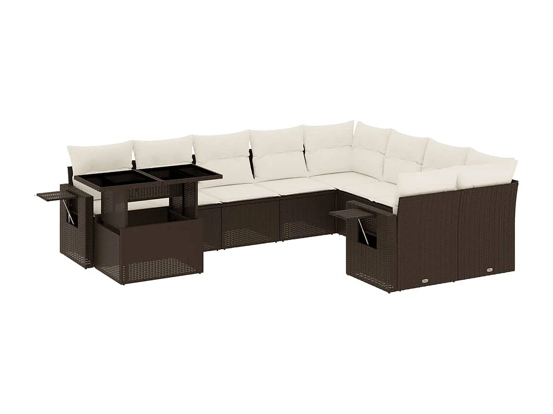 Salon de jardin 10 pcs avec coussins marron résine tressée