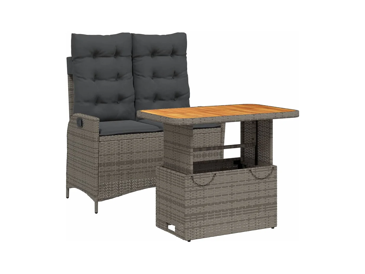 2-tlg. Garten-Essgruppe mit Kissen Grau Poly Rattan