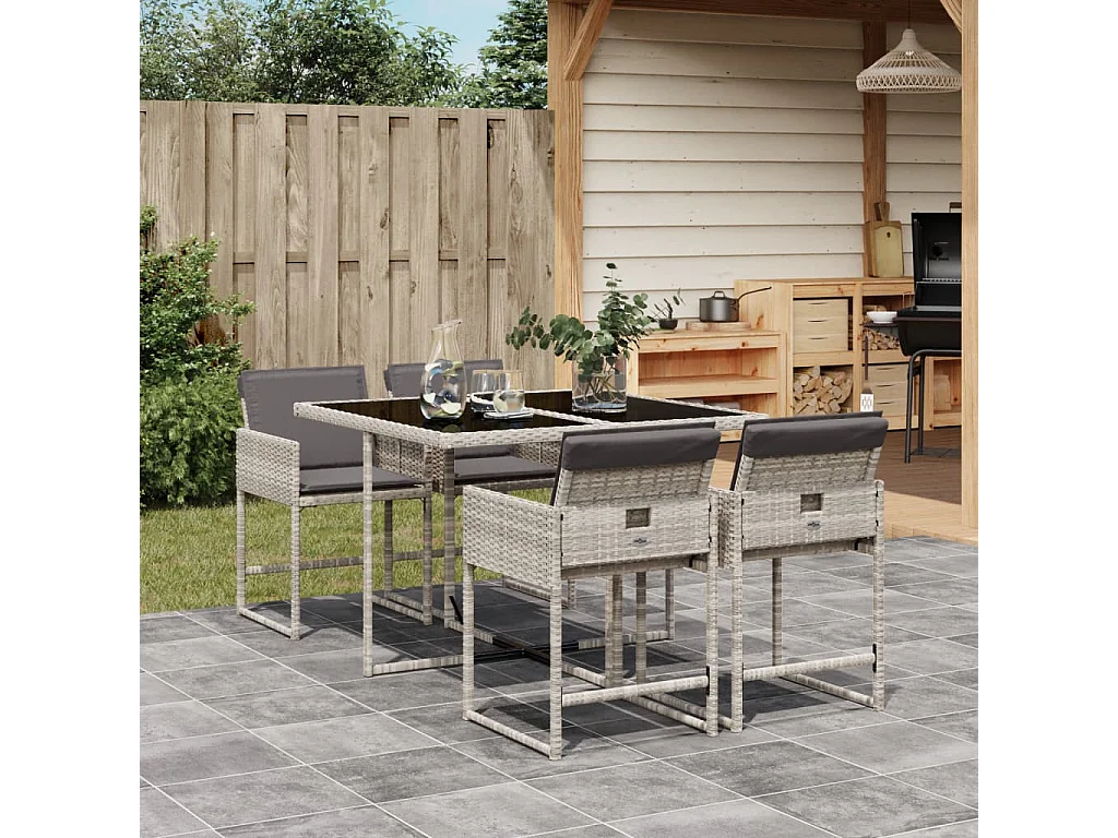 Ensemble à manger de jardin et coussins 5 pcs gris clair rotin