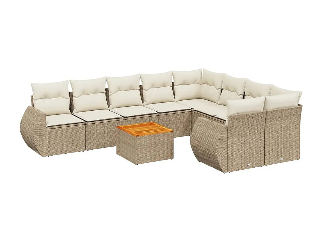 Salon de jardin avec coussins 10 pcs beige résine tressée