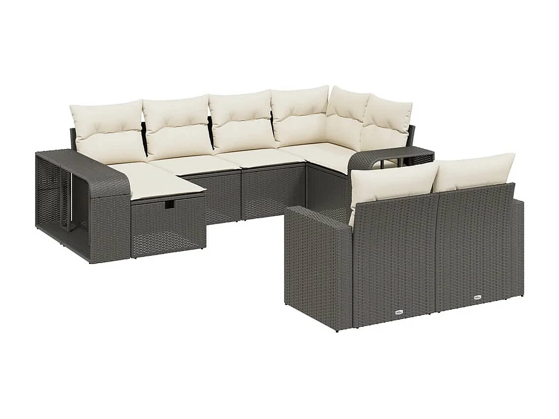 10-delige Loungeset met kussens poly rattan zwart