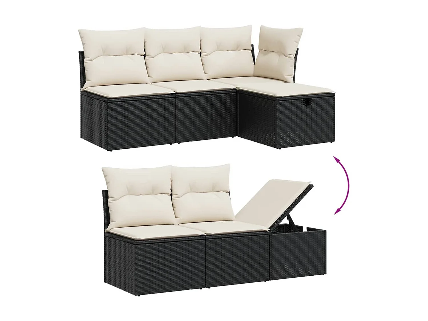 10-delige Loungeset met kussens poly rattan zwart