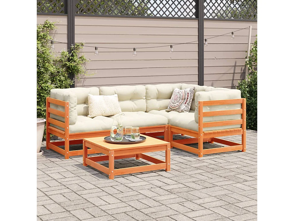 5-tlg. Garten-Sofagarnitur mit Kissen Wachsbraun Kiefernholz