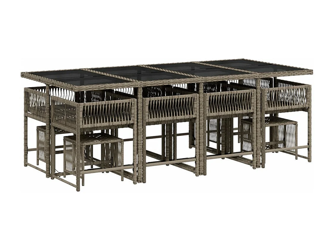 Ensemble à manger de jardin coussins 13 pcs gris résine tressée