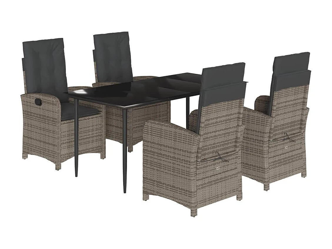 Set comedor de jardín 5 piezas con cojines ratán sintético gris